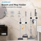 Broom Holder Wall Mount, 2-Pack Stainless Steel Mop and Broom Organizer, Broom Hanger with 2 Slots 2 Hooks for Home Kitchen, Garage, Garden and Laundry Room, Silver
