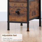 Narrow End Tables Living Room Set of 2 with Charging Station, Skinny Side Table with Fabric Drawers, Slim Nightstand for Bedroom, Small Spaces, Couch, Rustic Brown, HETNDP02PBR