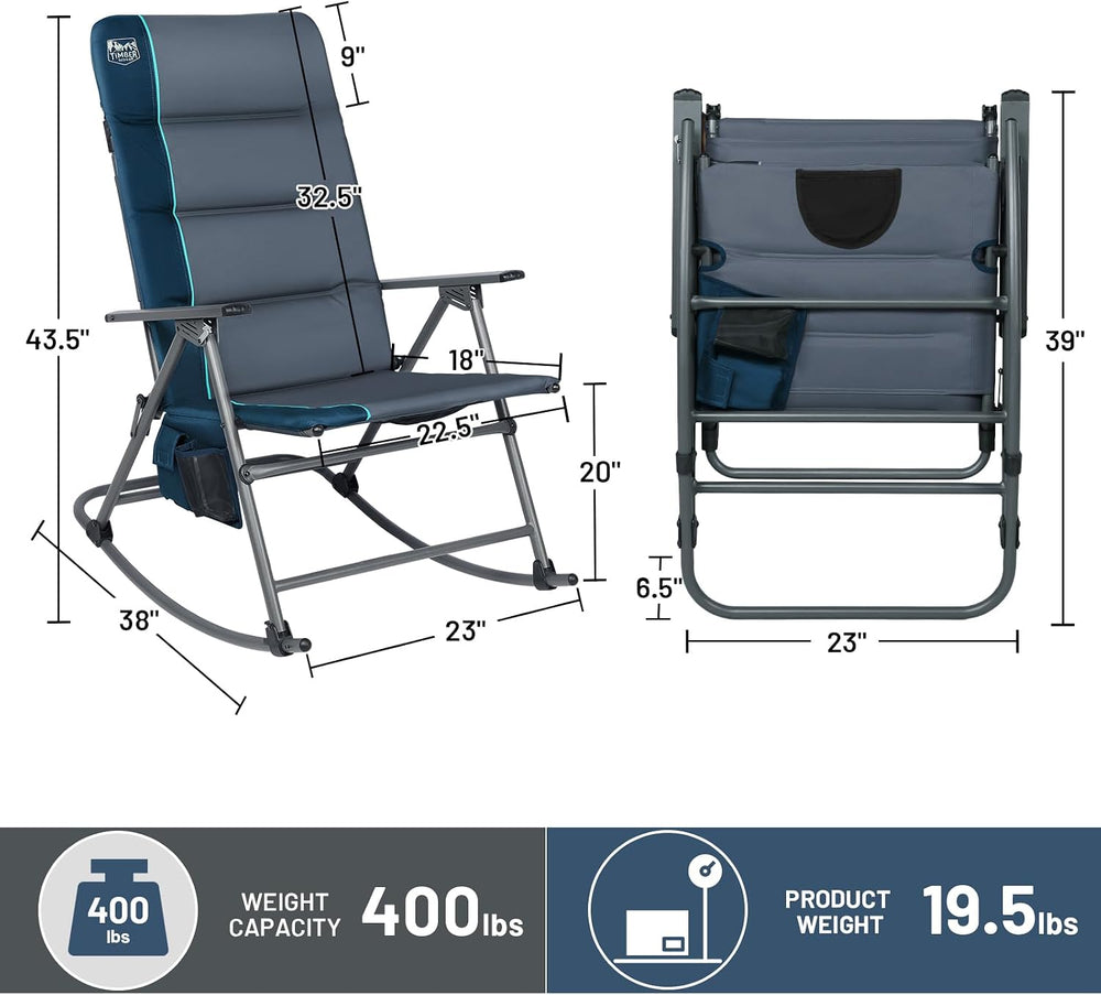 Timber Ridge Oversized Folding Rocking Camping Chair, Padded Outdoor Rocker w...