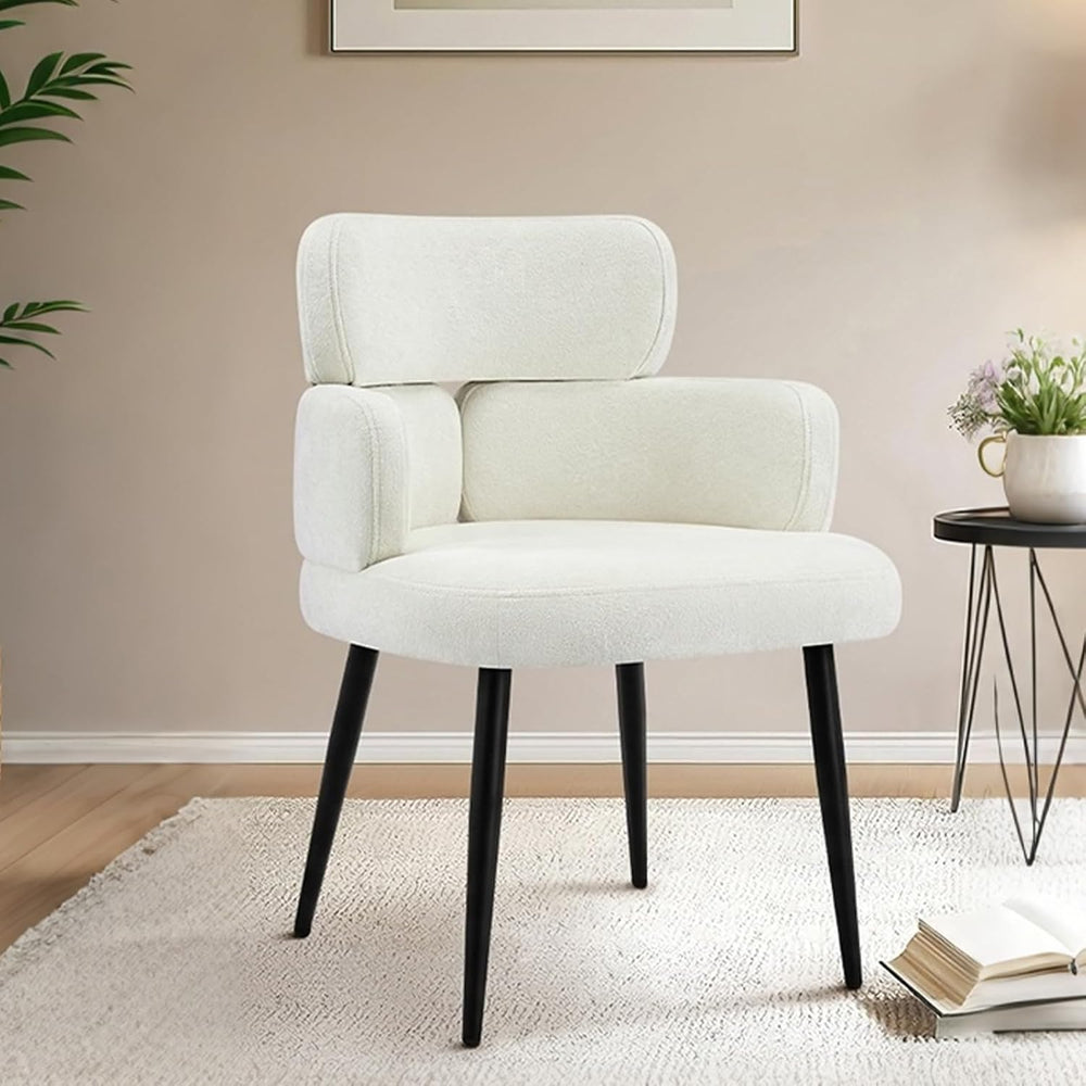 Modern Upholstered Dining Chair, Accent Chair with Soft Fabric, Black Metal L...