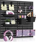 AKTOP Peg Board Wall Organizer 4-Pack – 12"x12" Black Pegboard Combination Kit with 13 Accessories for Wall, Plastic Peg Board Panels for Home, Office, Garage Tool Storage & Craft Room