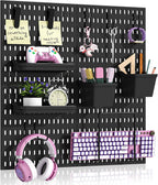 AKTOP Peg Board Wall Organizer 4-Pack – 12"x12" Black Pegboard Combination Kit with 13 Accessories for Wall, Plastic Peg Board Panels for Home, Office, Garage Tool Storage & Craft Room