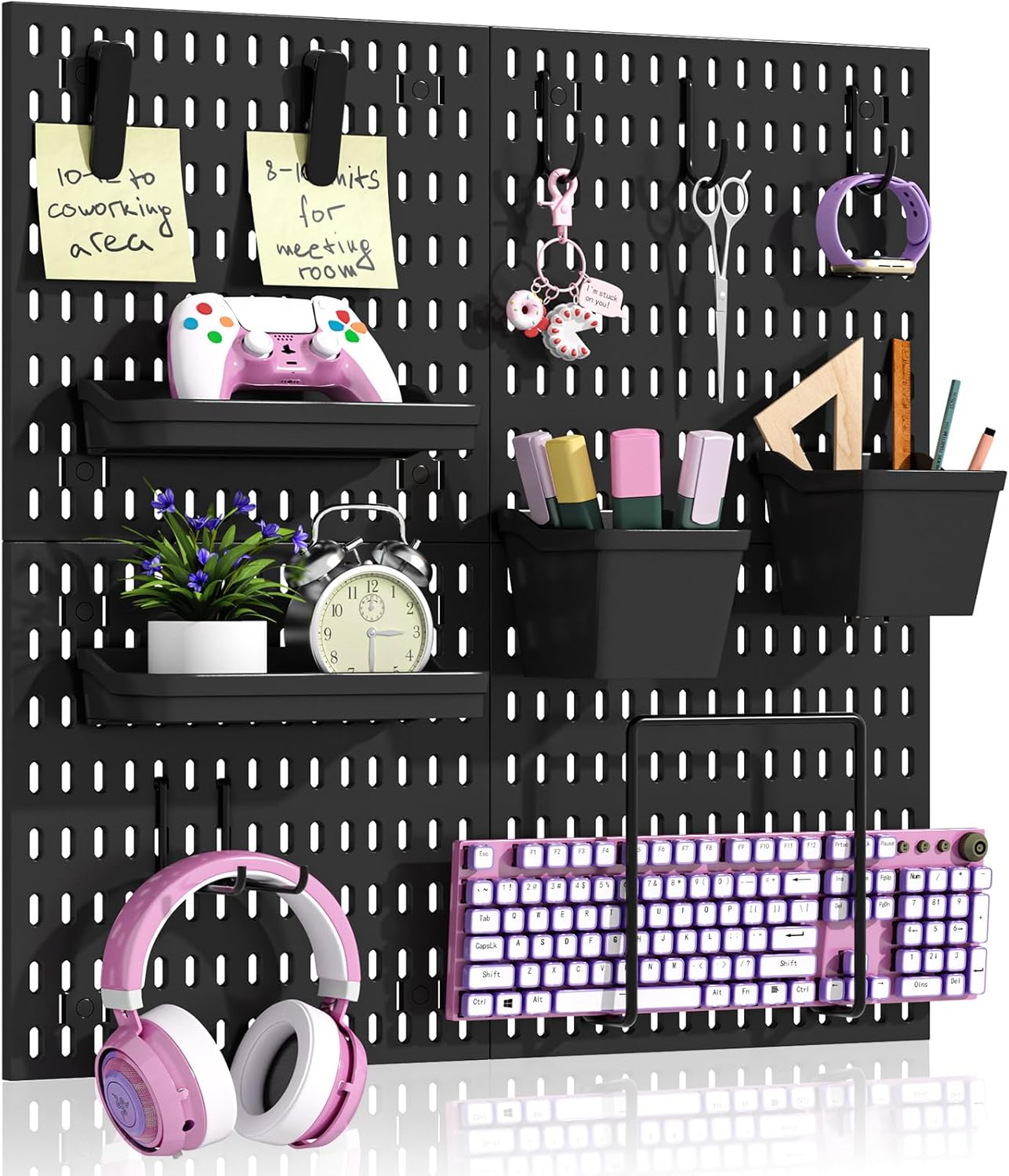 AKTOP Peg Board Wall Organizer 4-Pack – 12"x12" Black Pegboard Combination Kit with 13 Accessories for Wall, Plastic Peg Board Panels for Home, Office, Garage Tool Storage & Craft Room