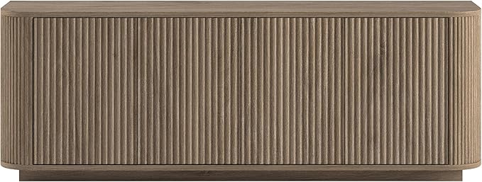 Henn&Hart Fluted TV Stand for TVs up to 75" with 2 Storage Cabinets with an Adjustable Shelf for Living Room, Family Room, or Office, Weathered Gray