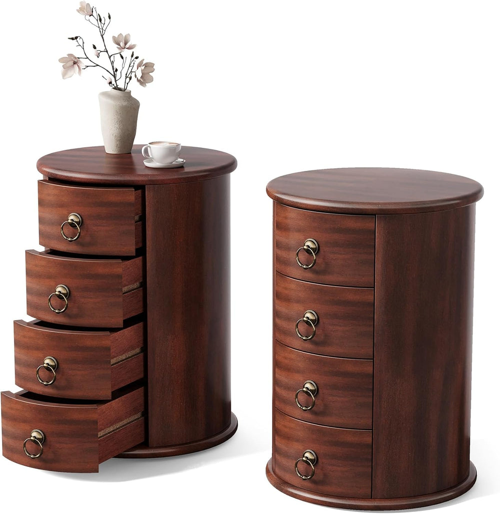 LITTLE TREE Night Stand Set of 2, Small Solid Wood Side Table with 4 Drawers,...