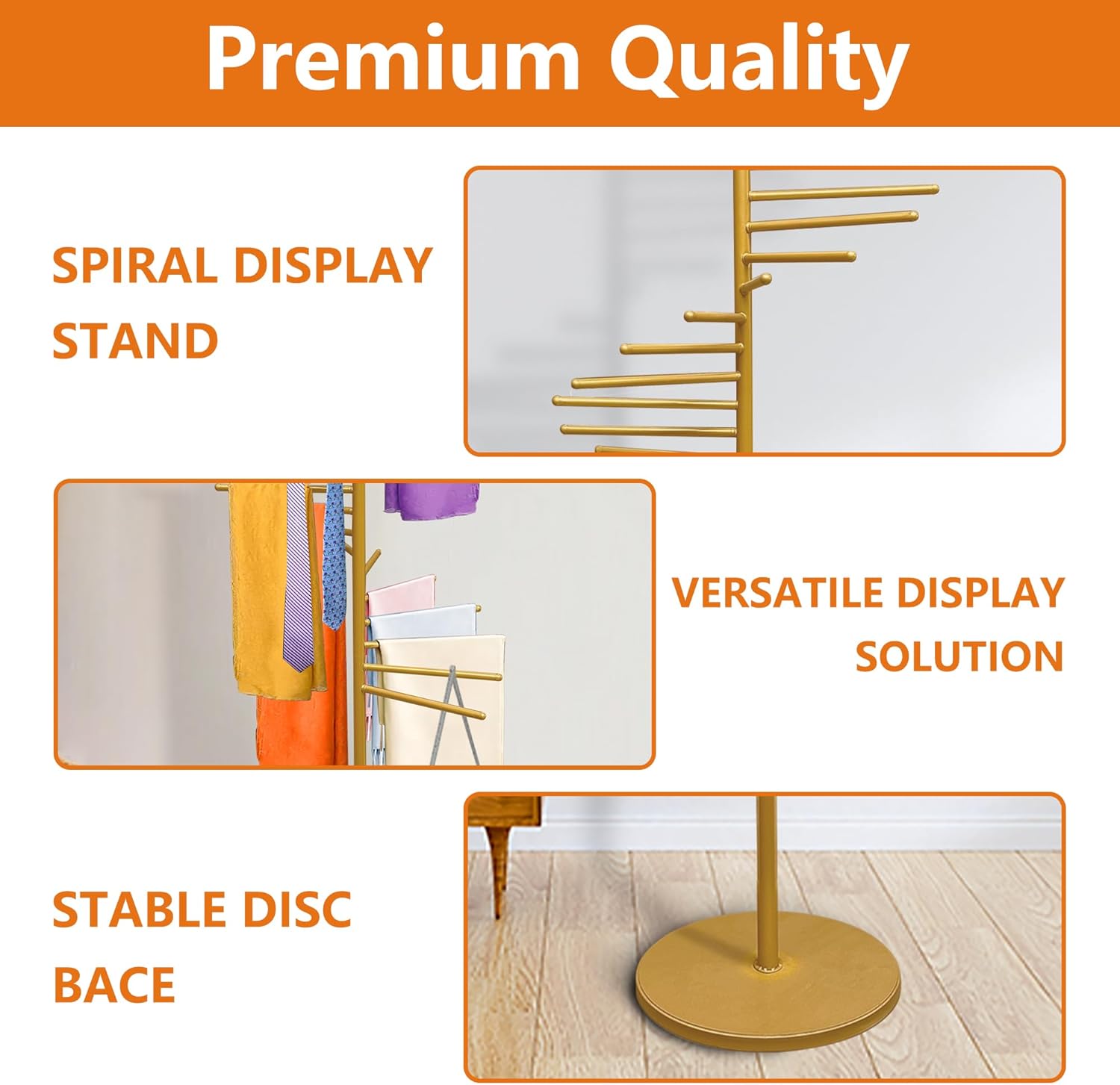 Royxen Scarf Organizer 20 Tiers, Hijab Organizer 60" Height, Purse Holder, Scarf Display for Clothing Store, Home (Gold)