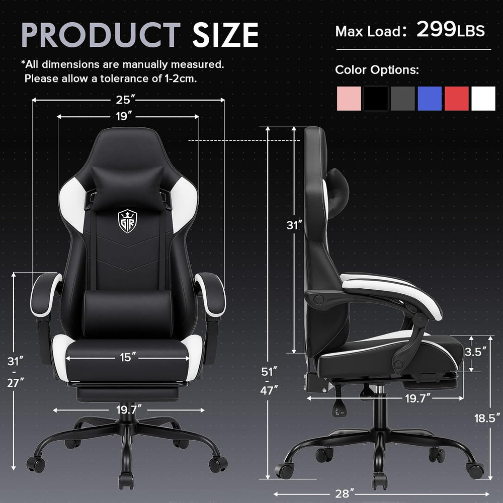 GTPLAYER Gaming Chair with Footrest, High Back Computer Chairs for Adults wit...