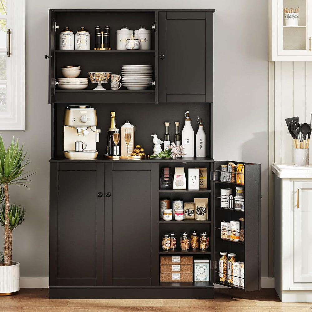 ONBRILL 71" Tall Kitchen Pantry Storage Cabinet, Kitchen Hutch, Black | ...