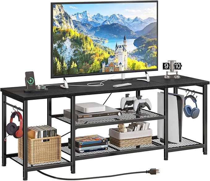 YGEOMER TV Stand for Up to 65 Inch TVs, Entertainment Center with Power Outle...