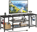 YGEOMER TV Stand for Up to 65 Inch TVs, Entertainment Center with Power Outlet and Open Storage Shelves, TV Media Console Table for Living Room and Bedroom, Black