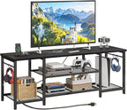 YGEOMER TV Stand for Up to 65 Inch TVs, Entertainment Center with Power Outlet and Open Storage Shelves, TV Media Console Table for Living Room and Bedroom, Black