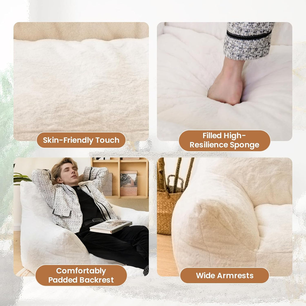 Cvortll Bean Bag Chair with Ottoman, Soft Fluffy Faux Fur Beanbag Chairs for Adults with Armrest and Memory Foam Fille, Lazy BeanBag Sofa with Footstool for Living Room, Bedroom, Apartment