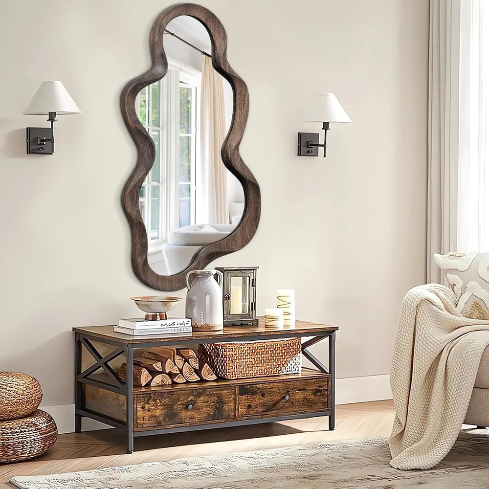 Asymmetrical Mirrors for Wall Unique Cloud Wood Frame Irregular Mirror
