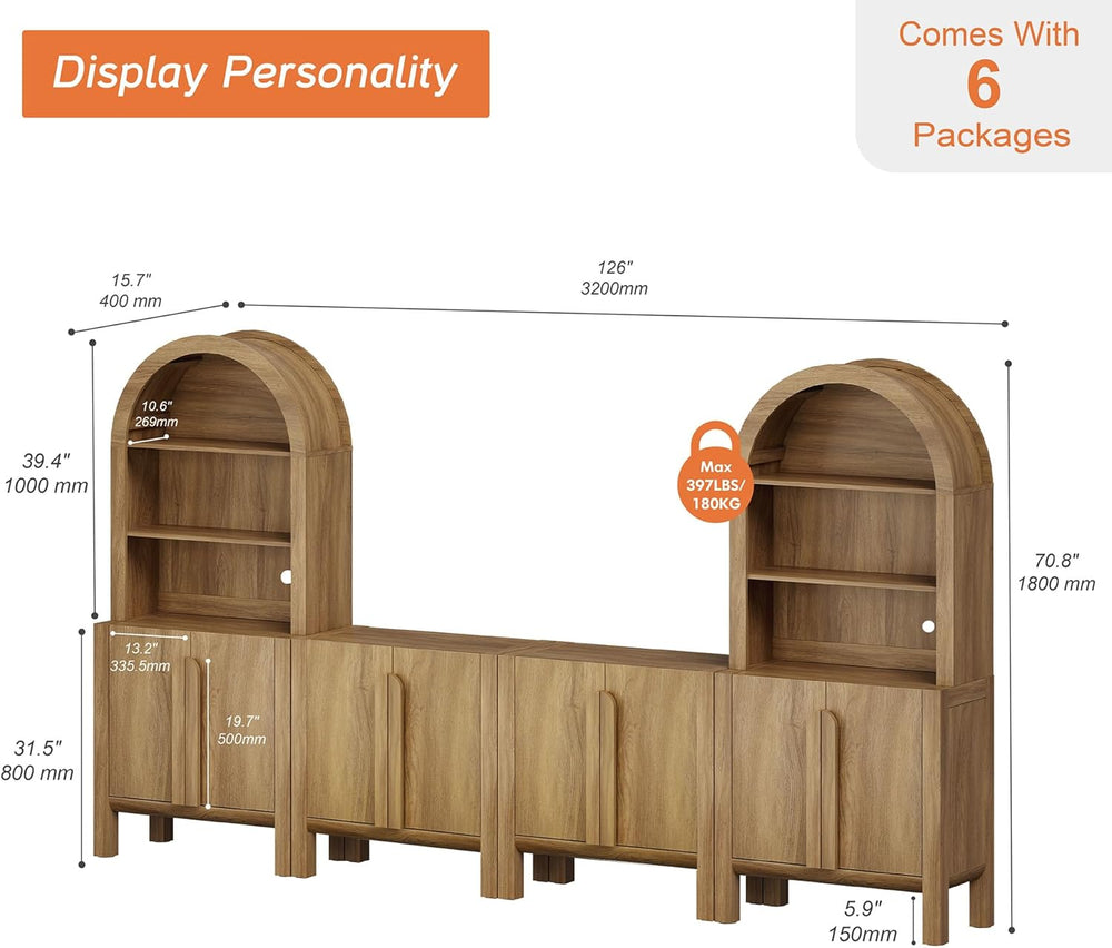 WAMPAT 6 in 1 Large 71" Tall Arched Cabinet with Doors, Modern Farmhouse...