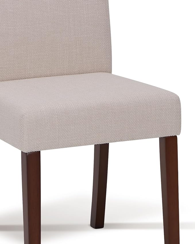 Upholstered Dining Chairs Set of 6 - Line Fabric Modern Farmhouse Kitchen Chairs,Mid-Back Dining Room Chairs with Wooden Legs
