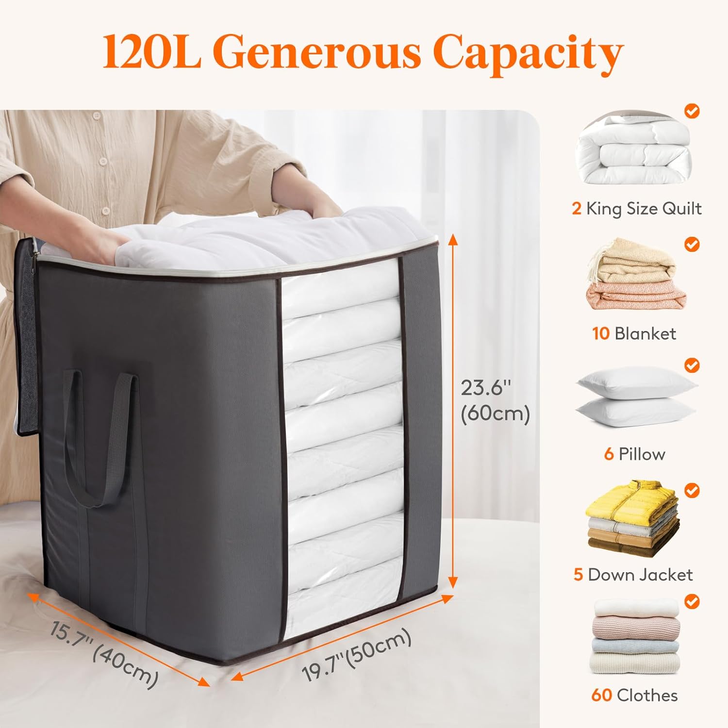 Lifewit 120L Extra Large Blanket Storage Bags, Foldable Comforter Storage with Reinforced Handles, Clothes Storage Containers for King Comforter, Bedding, Pillow, Sheet, Storage Bin with Lids 3 Pack