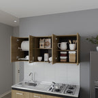 Wall Cabinet Kitchen 4 Doors and Glass Storage, Natural Oak,for Kitchen