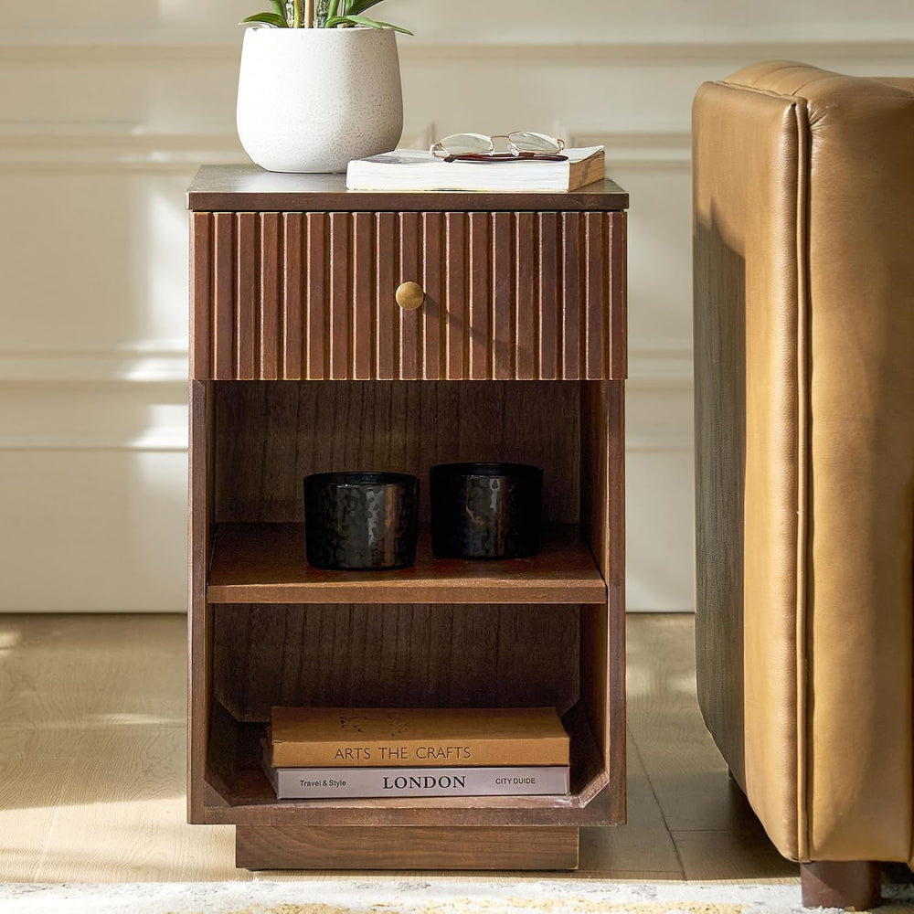 HULALA HOME Mid-Century Modern End Table with Drawer and Open Shelves, Solid ...