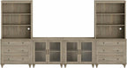 WAMPAT Entertainment Center with Bookshelves for TVs up to 75", Farmhouse Wall Unit TV Stand with Glass Doors & Drawer, Media Console Table for Living Room, Bedroom & Home Theater, Wash Grey