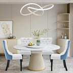 Leather Upholstered Dining Chairs Set of 4, Modern Style Kitchen Side Chairs with Nailhead Trim and Wood Leg, Metal Pulling Ring for Dining Room Living Room(White&Blue,Set of 4)