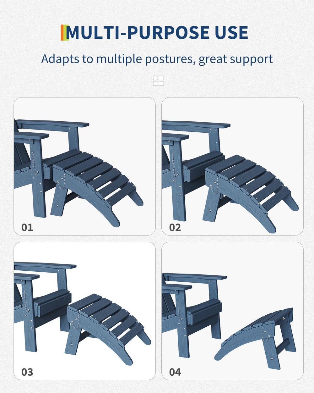Garvee Folding Adirondack Ottoman, HDPE Outdoor Footrest for Adirondack Chair...