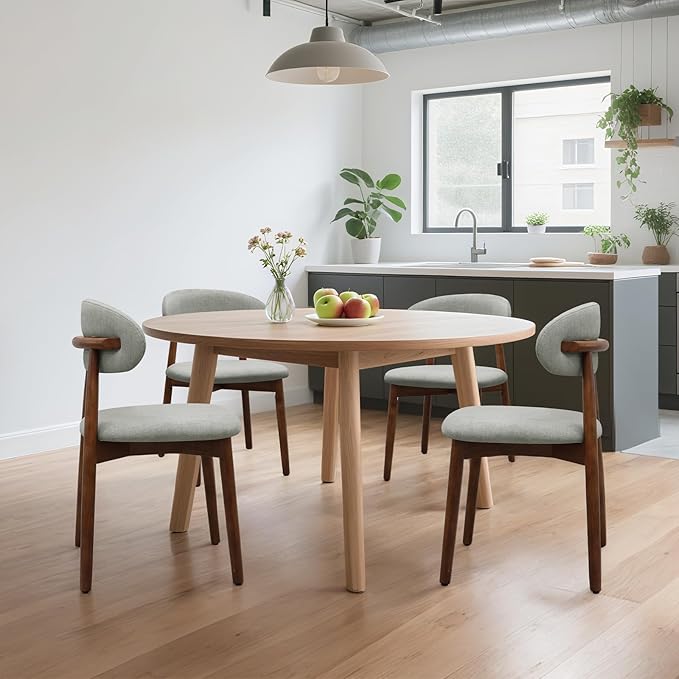 Farmhouse Dining Chairs Set of 8, Mid Century Modern Wooden Dining Room Chairs, Farmhouse Fabric Upholstered Kitchen Dinner Chairs for Living Room Restaurant Cafe, Walnut/Laurel Green