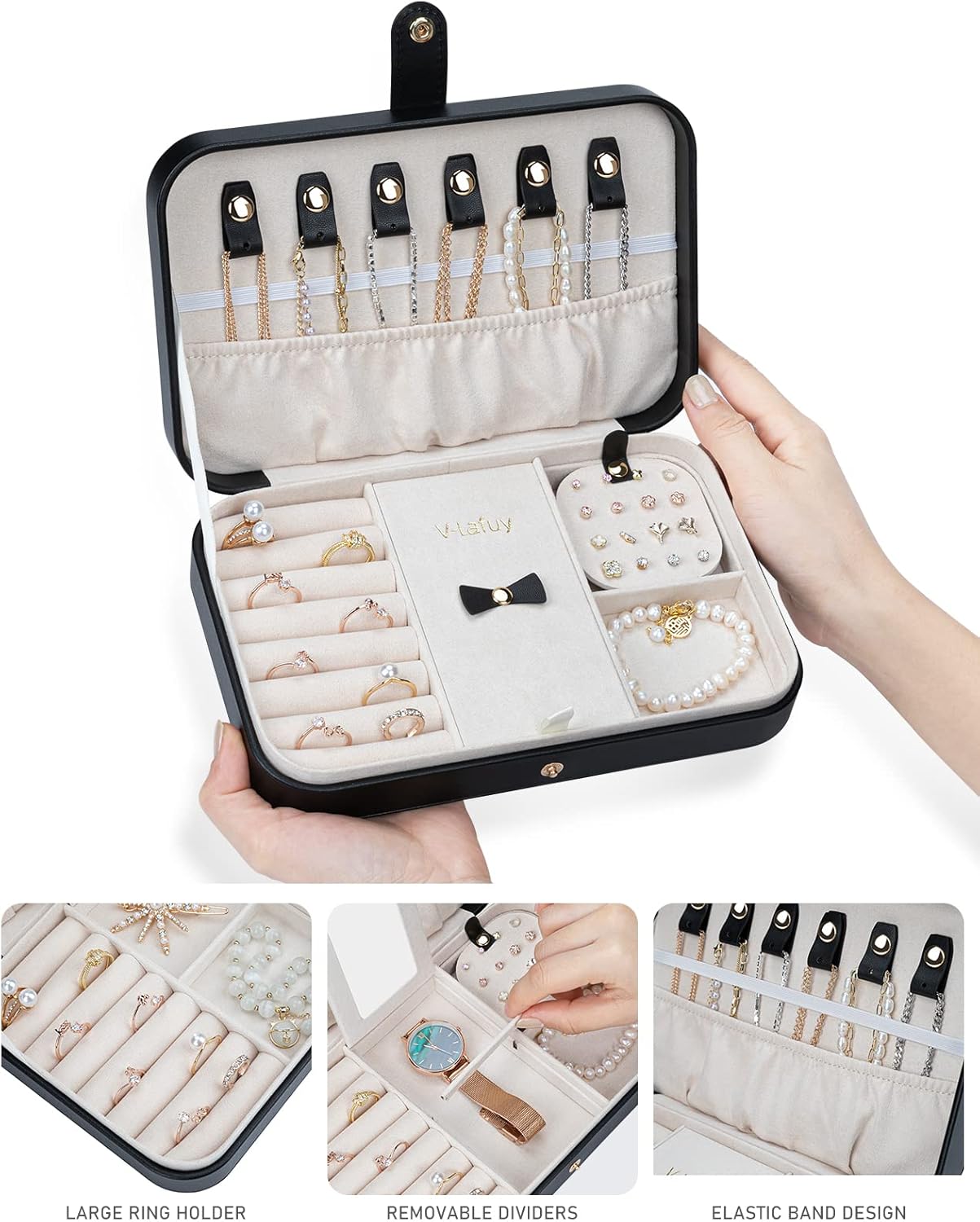 Small Jewelry Box, Travel Jewelry Case Portable Jewelry Boxes for Women, 2-Layer Jewelry Travel Organizer, Gift for Women Girls, Black B