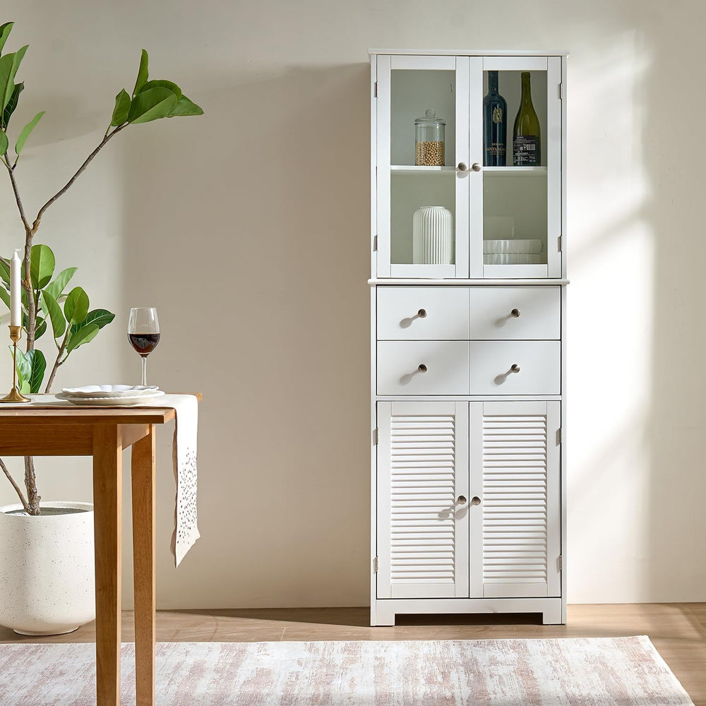 67" Tall Kitchen Pantry Cabinet with Glass Doors and Adjustable Shelves,...