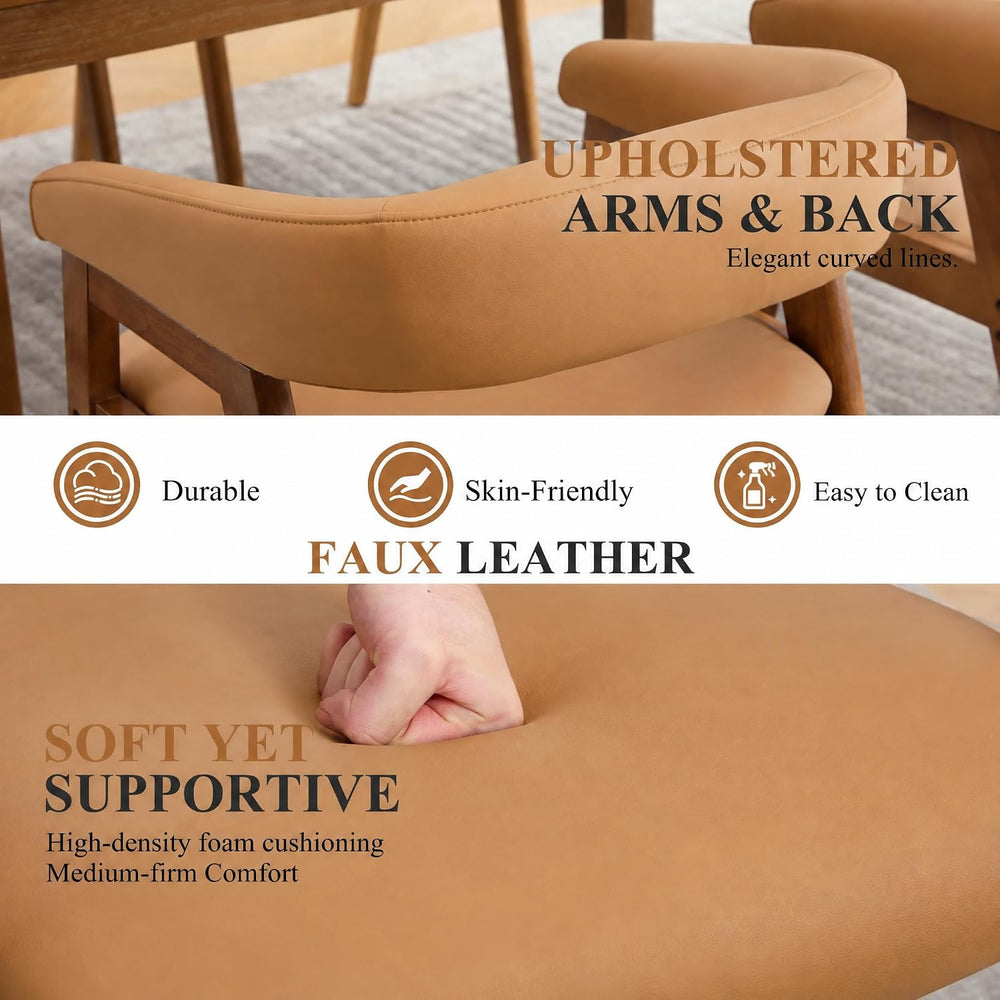 Dining Chairs Set of 6, Wooden Kitchen Chairs with Arms, Brown
