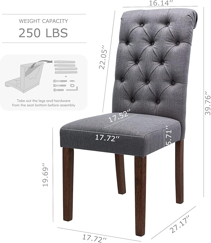 COLAMY Button Tufted Dining Chairs Set of 4, Parsons Upholstered Fabric Dinin...