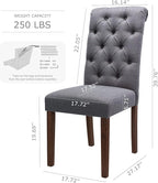 COLAMY Button Tufted Dining Chairs Set of 2, Parsons Upholstered Fabric Dining Room Chairs Kitchen Chairs with Wood Legs and Padded Seat, Dark Grey