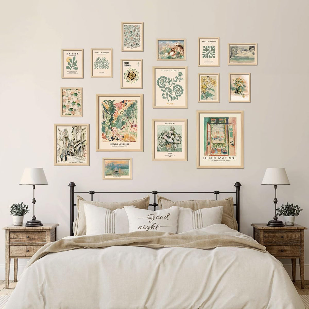 ANERZA 16 PCS Framed Sage Green Wall Art Decor, Matisse Wall Prints for Bedro...
