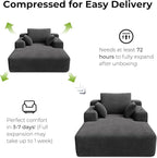 LIKIMIO 71.6" Oversized Chaise Lounge Chair Indoor, Upholstered Sofa Bed with 2 Cup Holders & 2 Storage Pockets, No Assembly Corduroy Cloud Couch, Reading Chair for Living Room (Dark Gray)