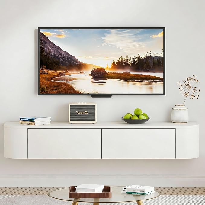 SHGJ&SOFT Floating TV Stand Wall Mounted Media Console with Door Entertainment Centerwith Storage Cabinets, Wall Mounted TV Shelf for Bedroom,Living Room (White, 47.2IN)