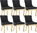 Upholstered Dining Chairs Set of 6, Modern Fabric Side Chairs with Gold Stainless Steel Legs, Accent Kitchen Chairs for Dining Room Table, Black