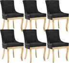 Upholstered Dining Chairs Set of 6, Modern Fabric Side Chairs with Gold Stainless Steel Legs, Accent Kitchen Chairs for Dining Room Table, Black