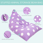 Aubliss Stuffed Animal Storage Bean Bag Chairs Cover, 50"x 35" Extra Large | Bean Bags Chair for Kids & Adults, Beanbag Toy Storage for Boys Girls - Premium Cotton Canvas Purple Dot
