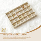 Large Jewelry Organizer for Drawer Insert Velvet Stackable Jewelry Trays for Earring Necklace Bracelet Ring Display (Beige, 24 Grids)