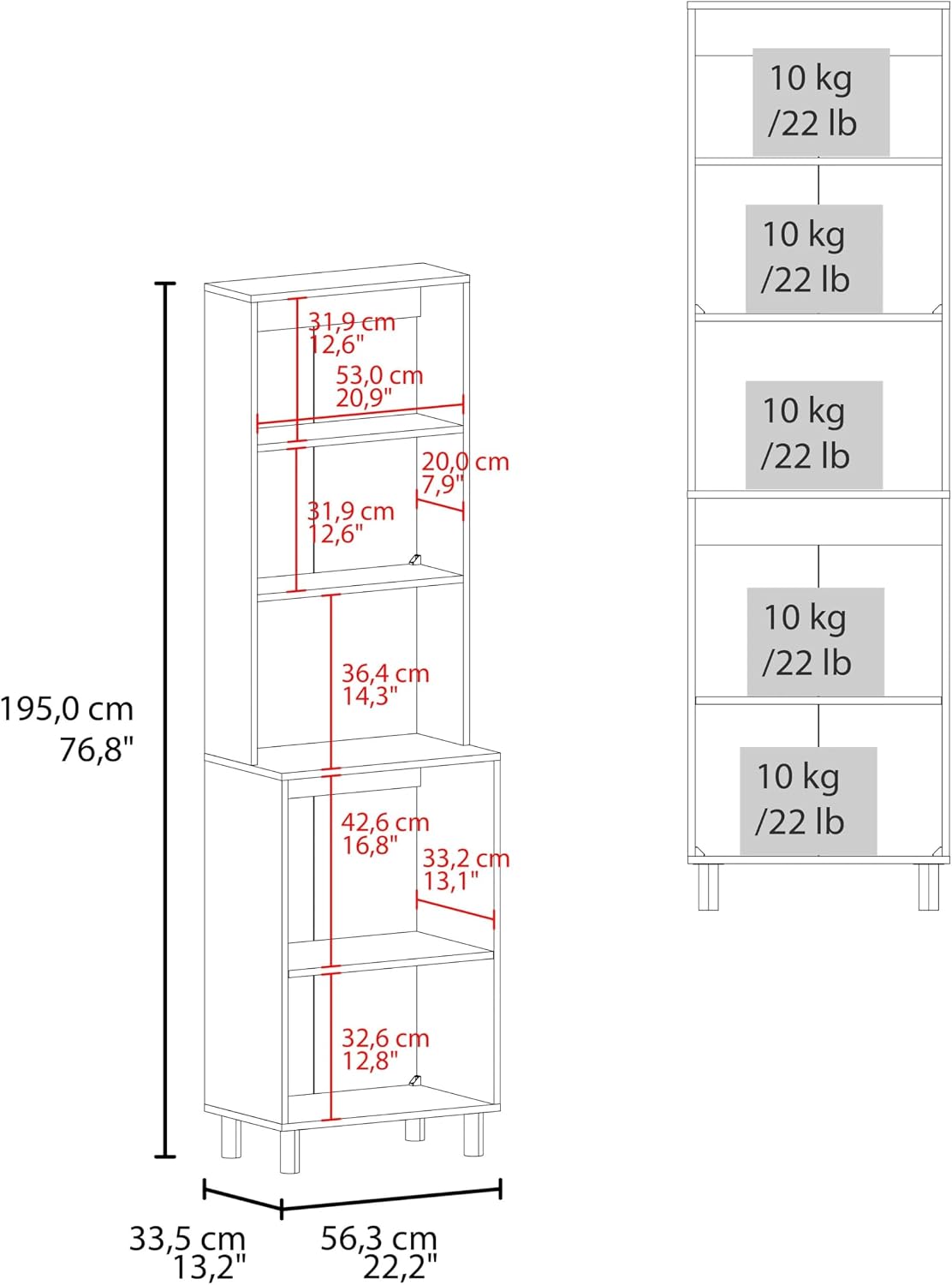 22.2" D*12.3" W*76.8" H Freestanding Kitchen Pantry with Dawer, 2 Shelves & 2 Double Doors, Rectangular Wood Storage Cabinet, Modern Minimalist, for Living Room, Dining Room, White
