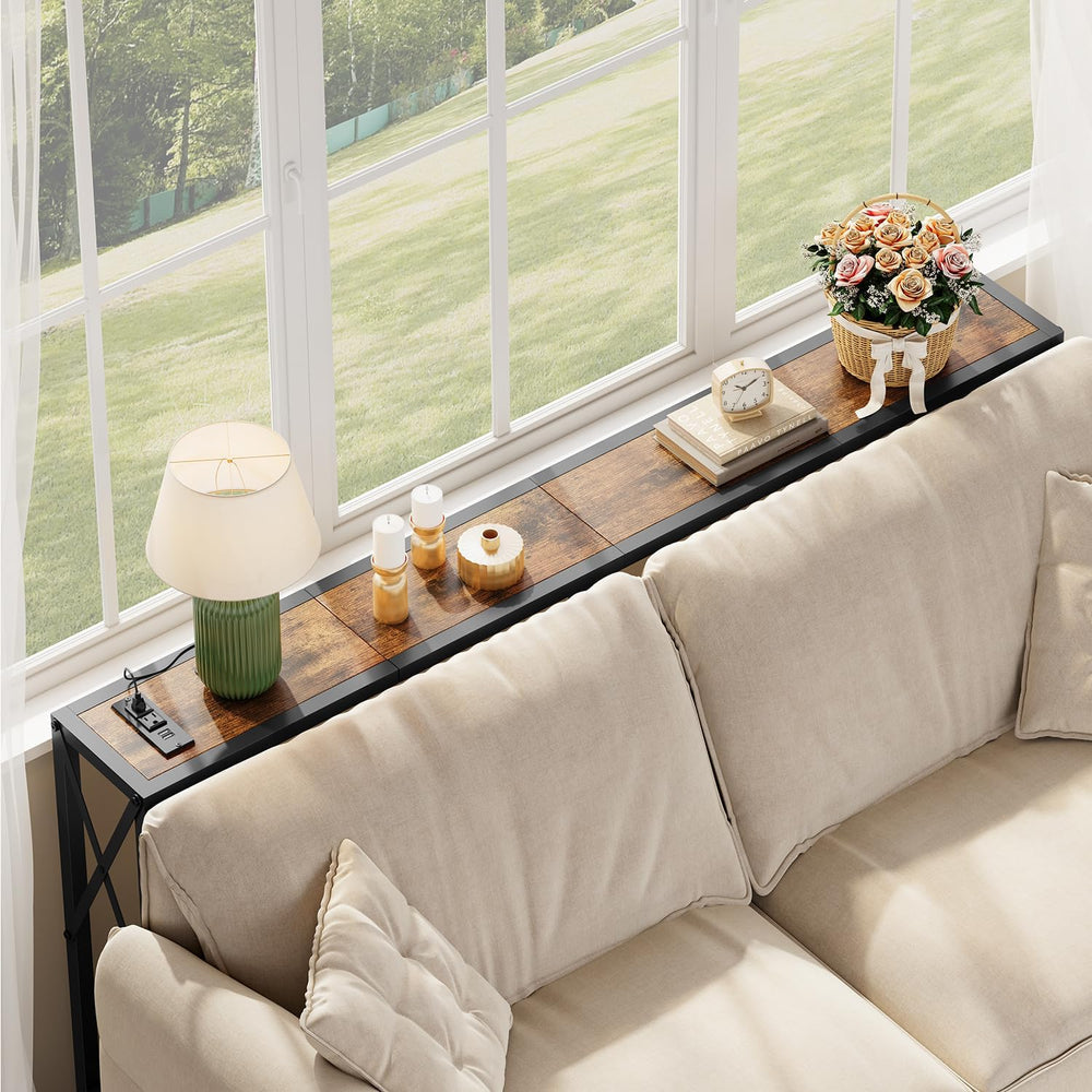 Gewudraw Narrow Console Table - 55.1" Sofa Table Behind Couch with Socke...