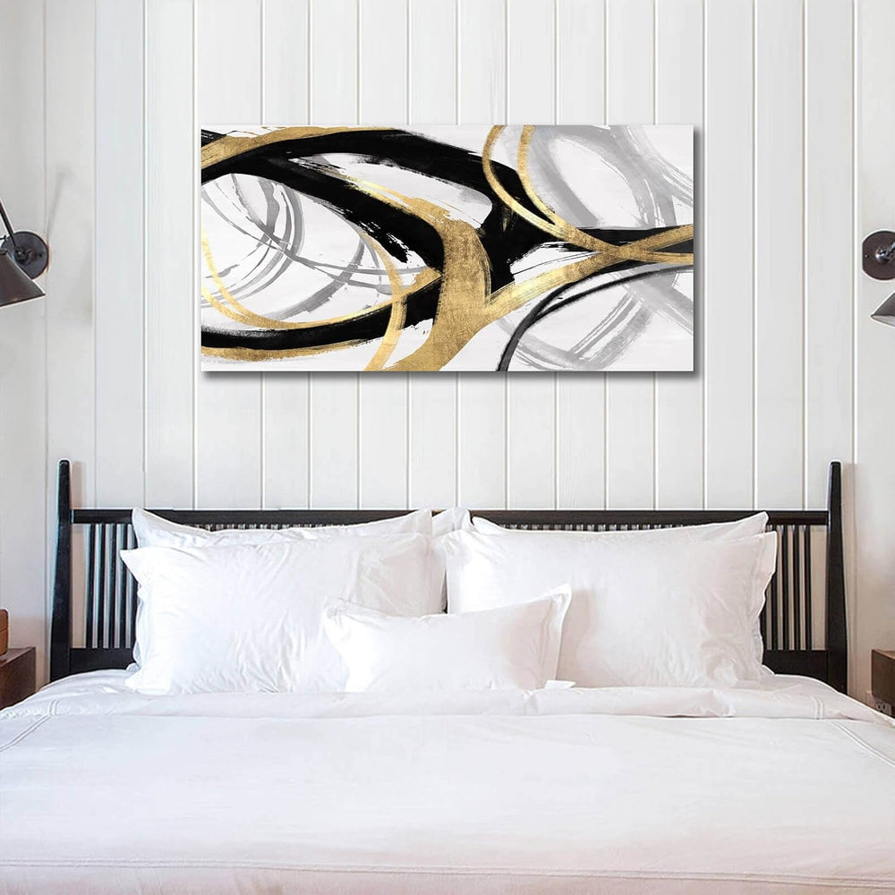 Kureful Gold Wall Decor - Black Canvas Wall Art for Living Room- Large Line A...