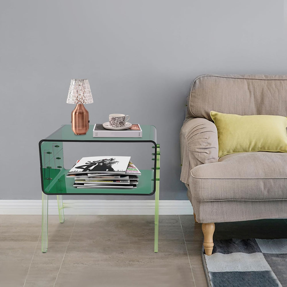 Acrylic Side Table, 2-Tier End Table with Open Storage for Small Spaces, Nigh...