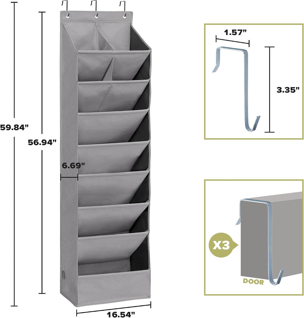 6 Pack Shoe Organizer with 6 Extra Large Pockets and 4 Large Pocket, Over the Door Sturdy Closet Storage Rack, Hanging Shoe Organizer for Shoes, Sneakers, Grey