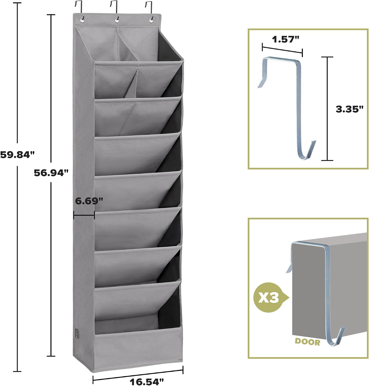 6 Pack Shoe Organizer with 6 Extra Large Pockets and 4 Large Pocket, Over the Door Sturdy Closet Storage Rack, Hanging Shoe Organizer for Shoes, Sneakers, Grey