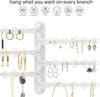 All Hung Up 6-Tier Wall Jewelry Organizer–Jewelry Holder for Necklaces, Earrings, Rings & Bracelets, Rotating Branches Wall Mounted Jewelry Organizer 120 Earring Holes, No-Drill Installation (White)