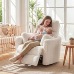 Power Swivel Rocker Recliner, Large Nursery Glider, USB A&C, Beige | Fluffy Plush Nursery Chair w/ 2 Pillows, USB and Type-C Ports, Night Light,for Living Room,Bedroom,Nursery