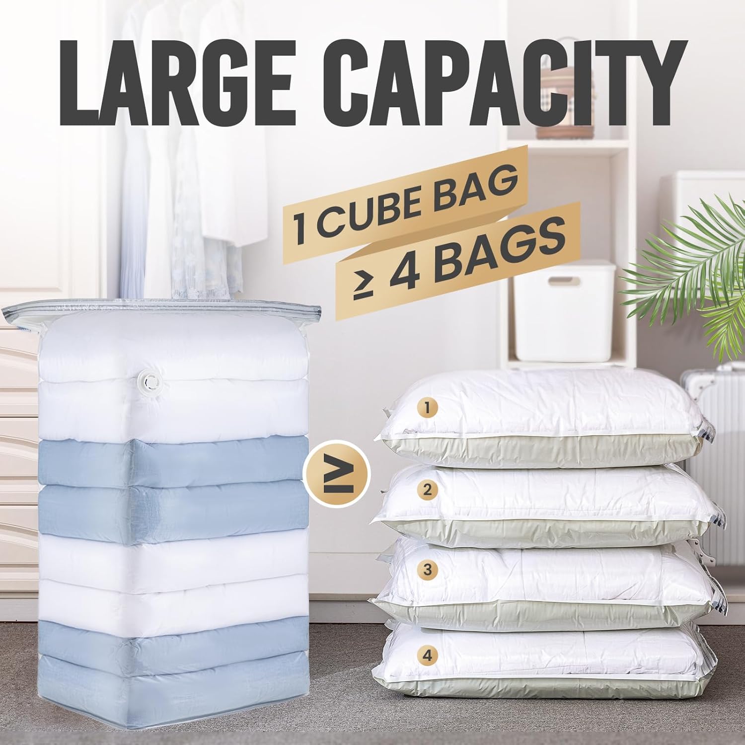 TAILI 10 Pack Vacuum Storage Bags, Space Saver Bags, Jumbo Cube 31x40x15 Inch, Extra Large Vacuum Sealed Bags for Comforters, Blankets, Bedding, Clothes, Closet Organization Space Saving, Clear