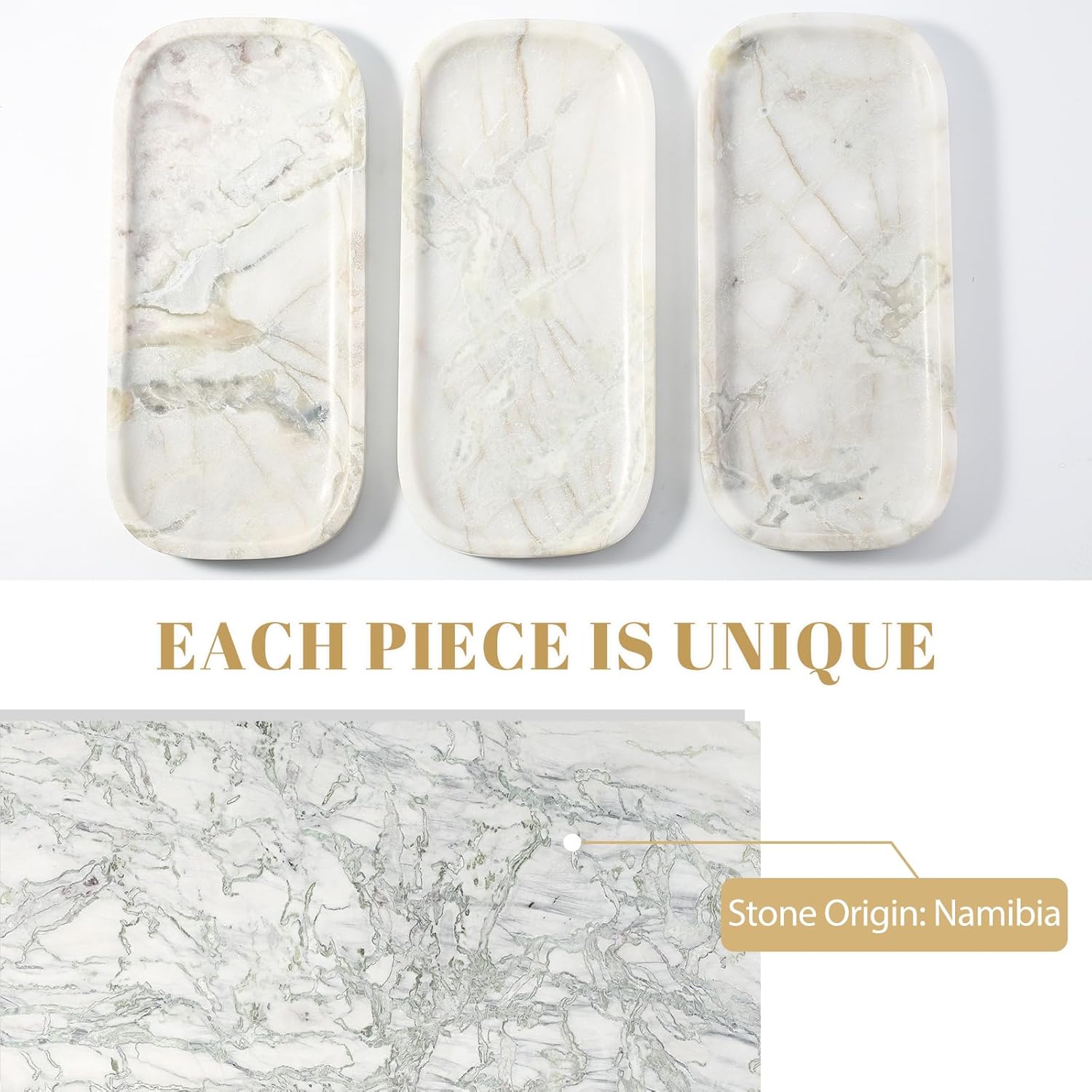 Koville Marble Tray, 10"x5" Marble Vanity Tray for Bathroom Countertop Kitchen Sink, Rectangular Stone Tray for Perfume Fragrance Jewelry Organizer, Decorative Catchall Tray(Bianco Palomino)