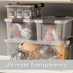 Superio Storage Bins with Lids- 6 Pack, 4.75 Qt Clear Boxes for Organizing, Stackable Plastic Containers- BPA Free, Non-Toxic, Odor Free, Organizer for Home, Office, Dorm