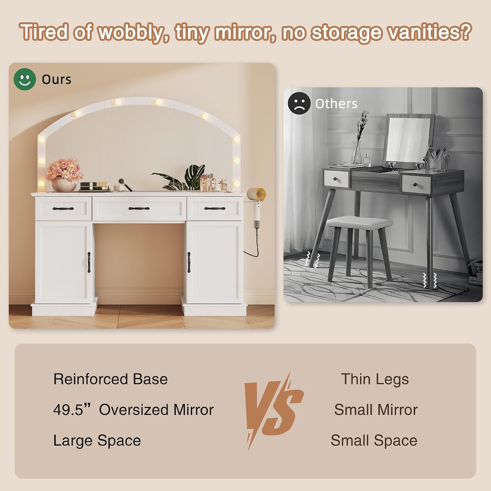 Vanity Table with Mirror and Lights, 55" Large LED Makeup Mirror with 3 ...